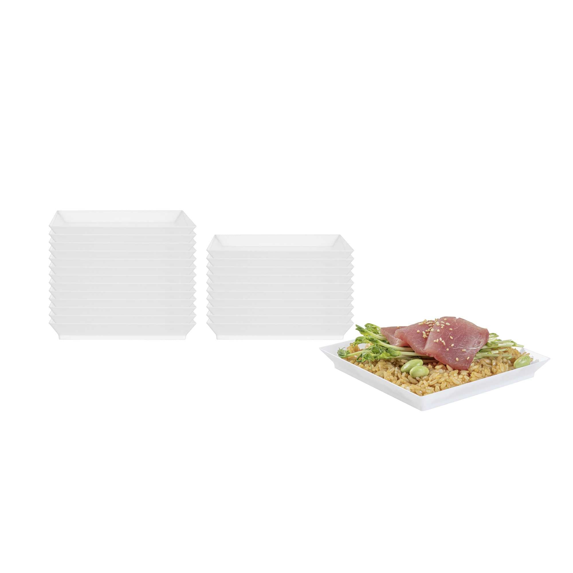 restaurantware Mini Serve Square White Plastic Medium Modern Plate - 5" x 5" - 100 count box