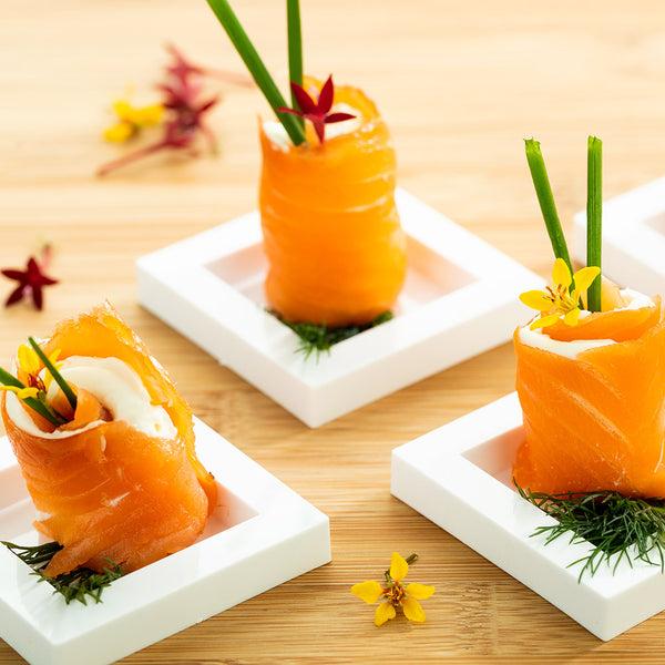 Restaurantware Mini Serve Square White Plastic Mini Cubic Plate - 2 1/2" X 2 1/2" - 100 Count Box