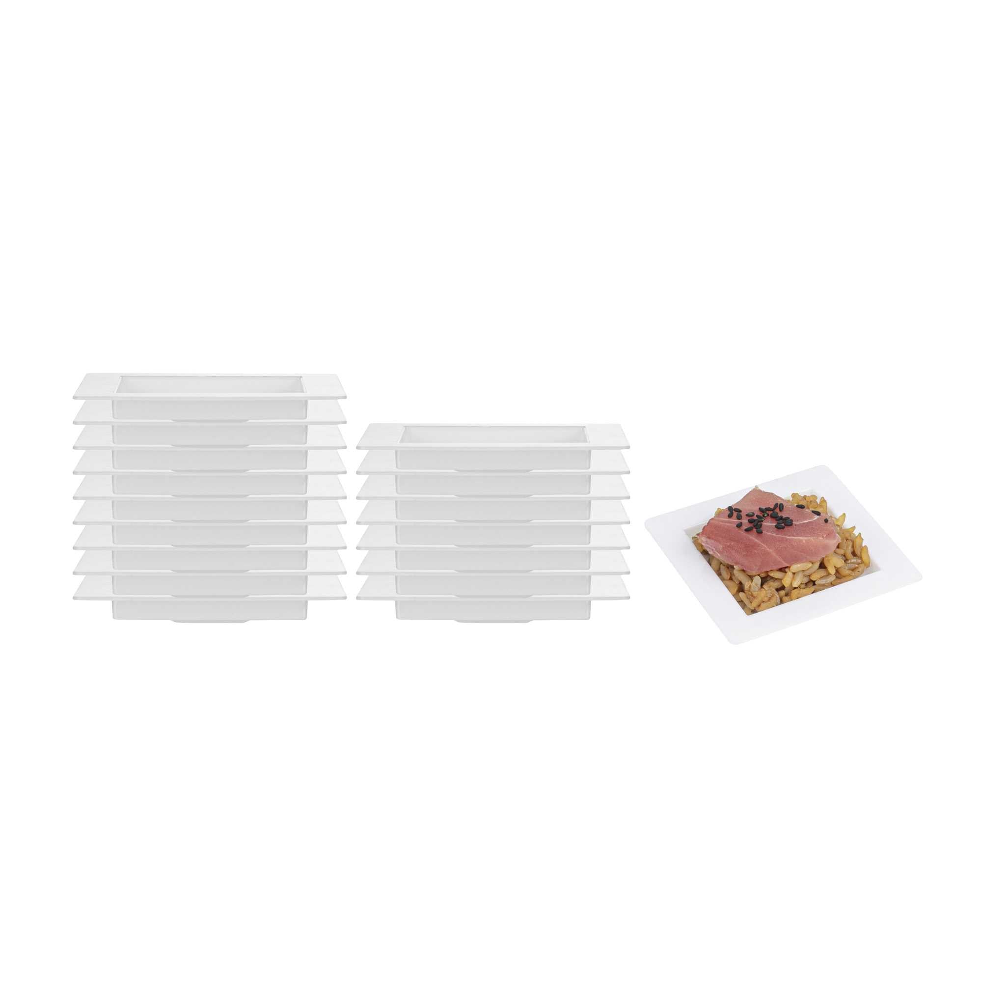 restaurantware Mini Serve Square White Plastic Mini Edge Plate - 2 3/4" x 2 3/4" - 100 count box
