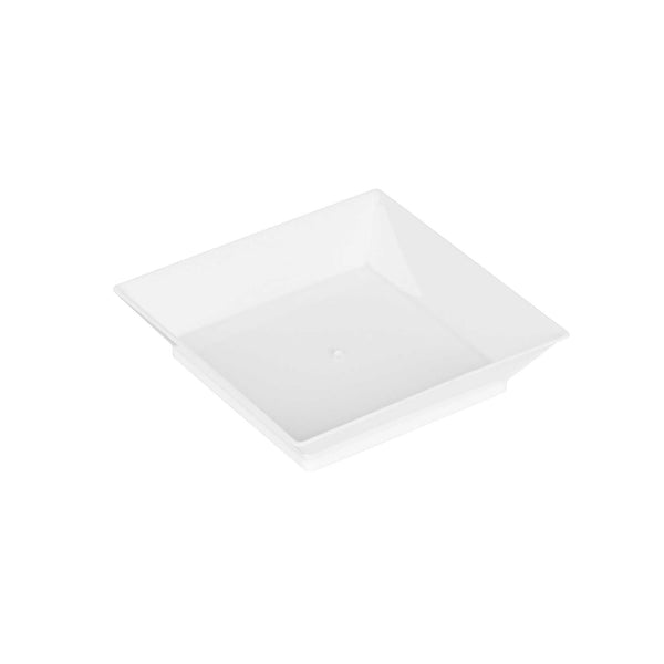 Restaurantware Mini Serve Square White Plastic Mini Modern Plate - 2 1/2" X 2 1/2" X 1/2" - 100 Count Box