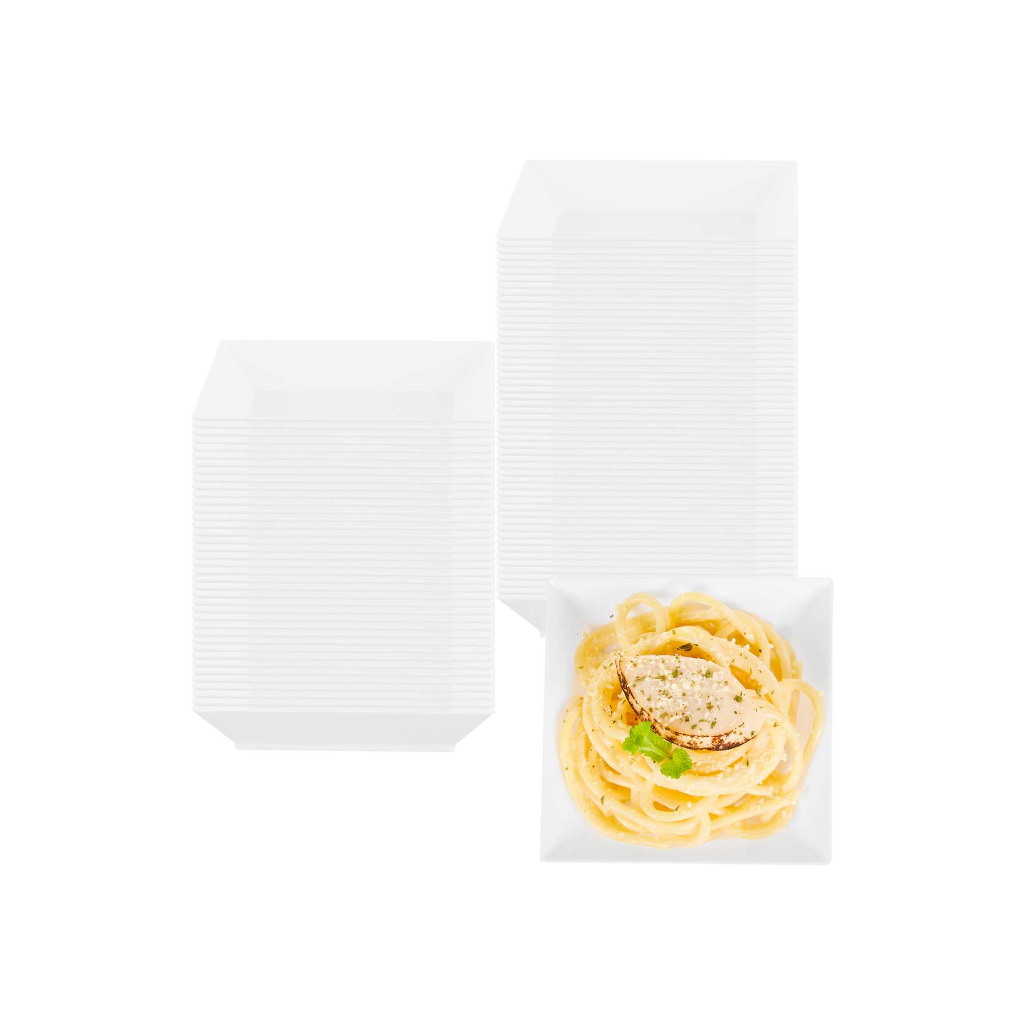 restaurantware Mini Serve Square White Plastic Small Modern Plate - 4" x 4" x 1/2" - 100 count box