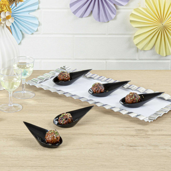 Restaurantware Mini Serve Teardrop Black Plastic Spoon - 4" X 2" X 1/2" - 100 Count Box