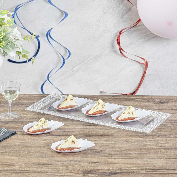 Restaurantware Mini Serve White Plastic Mini Coquille Plate - 3 1/4" X 3 1/4" X 1/2" - 100 Count Box