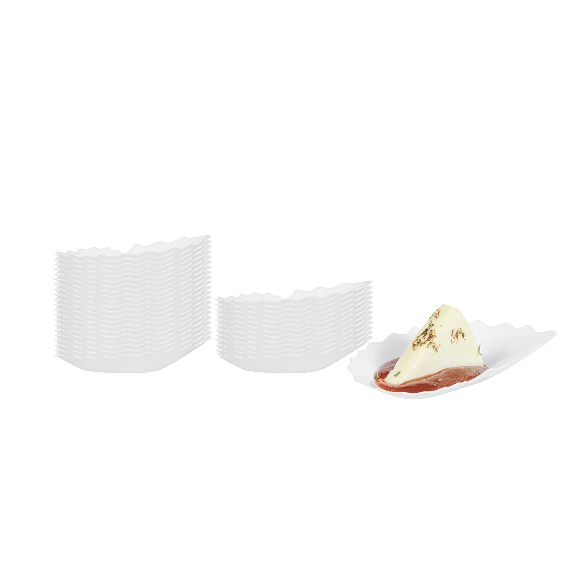 restaurantware Mini Serve White Plastic Mini Coquille Plate - 3 1/4" x 3 1/4" x 1/2" - 100 count box