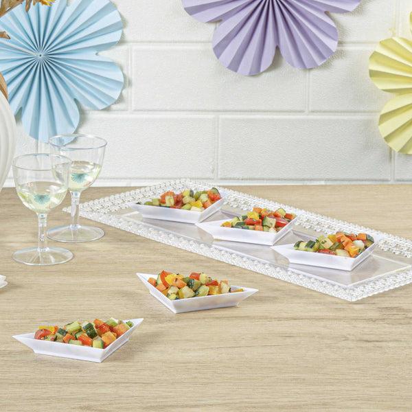 Restaurantware Mini Serve White Plastic Mini Triangolo Appetizer Plate - 4" X 2" - 100 Count Box