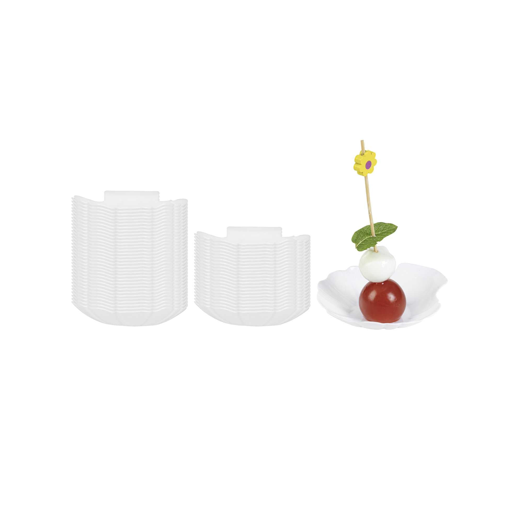 restaurantware Mini Serve White Plastic Shell Plate - 3 1/4" x 3 1/4" x 1/2" - 100 count box