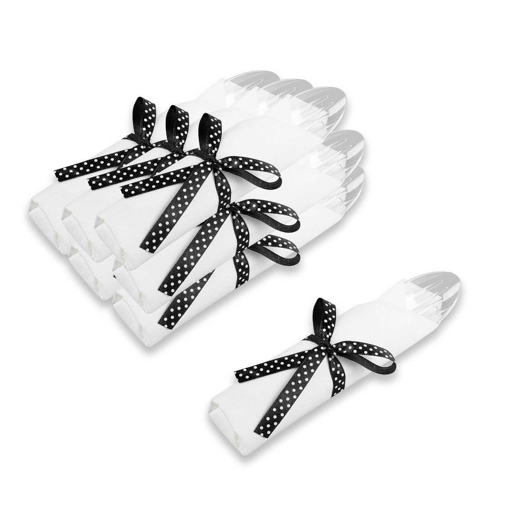 restaurantware Moderna Clear Plastic Cutlery Set - with White Napkin Polka Dot Ribbon - 7 1/4" x 2" x 1 3/4" - 100 count box