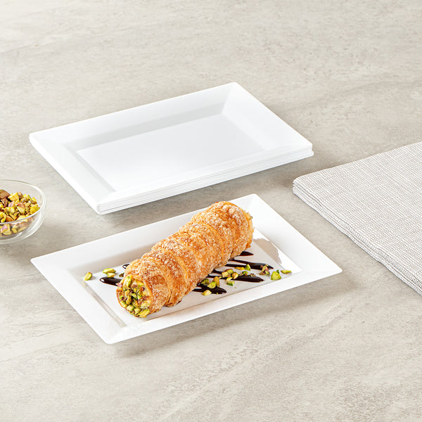 Restaurantware Moderna Rectangle White Plastic Plate - 7 1/2" X 5 1/4" X 1/2" - 100 Count Box
