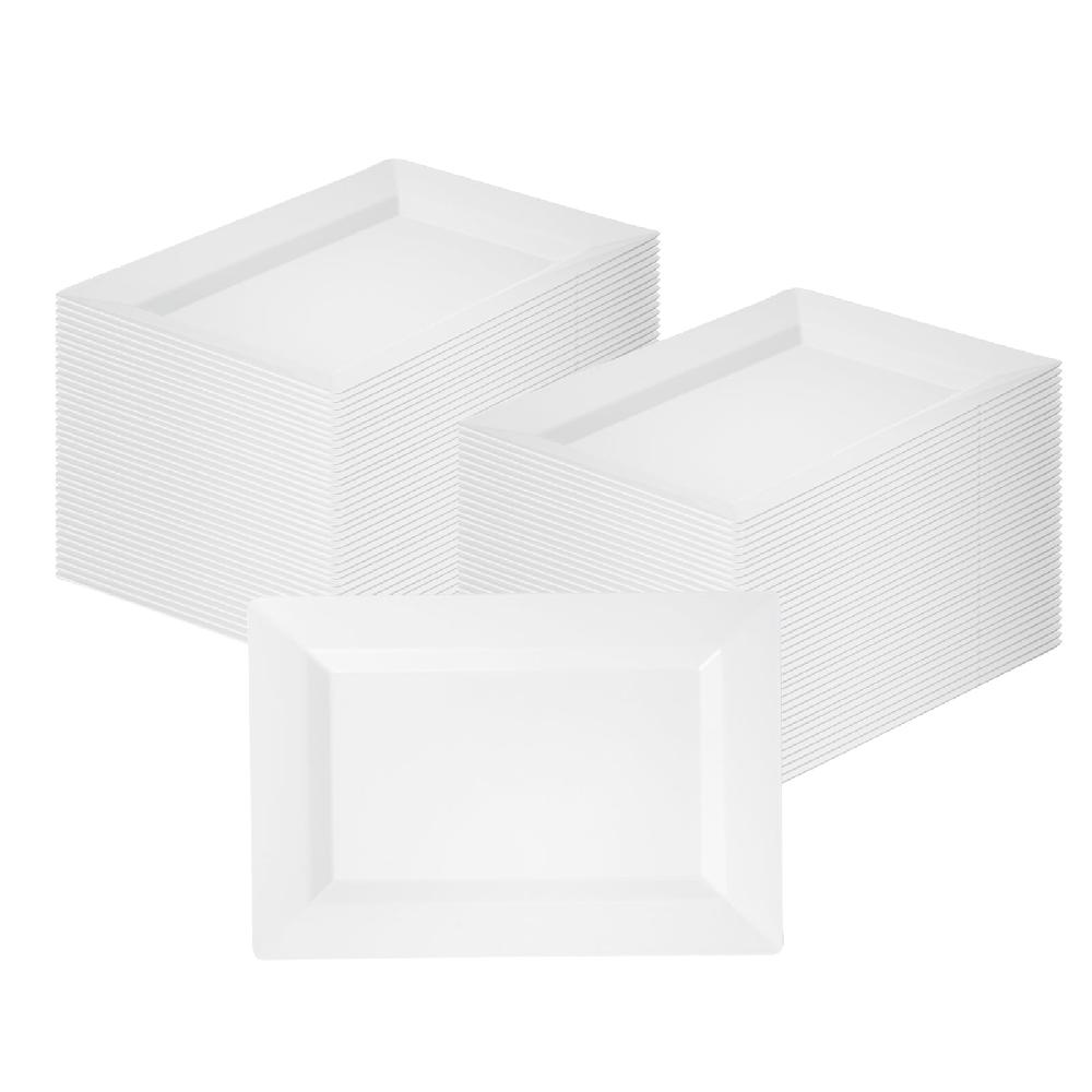 restaurantware Moderna Rectangle White Plastic Plate - 7 1/2" x 5 1/4" x 1/2" - 100 count box