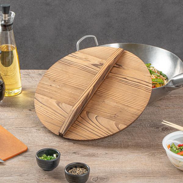 Restaurantware Motomori 12" Handmade Lightweight Wood Wok Lid - 10 Count Box