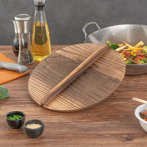 Restaurantware Motomori 14" Handmade Lightweight Wood Wok Lid - 10 Count Box