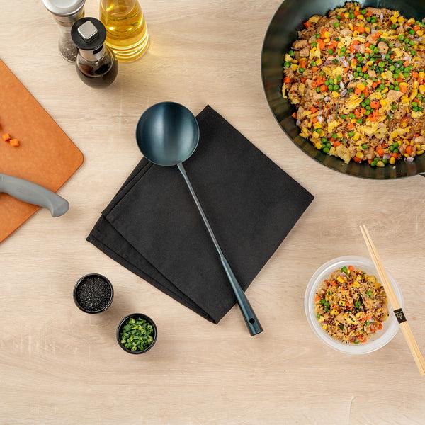 Restaurantware Motomori Blue Carbon Steel Wok Ladle - Pre-seasoned - 16" - 10 Count Box