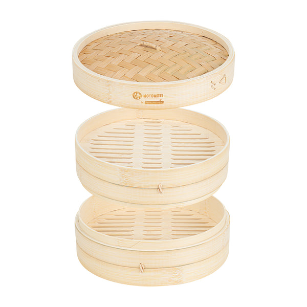 Restaurantware Motomori Round Natural Bamboo Steamer - 10'' X 10'' X 4'' - 10 Count Box