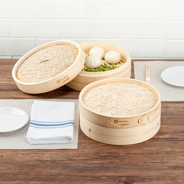 Restaurantware Motomori Round Natural Bamboo Steamer - 10'' X 10'' X 4'' - 10 Count Box