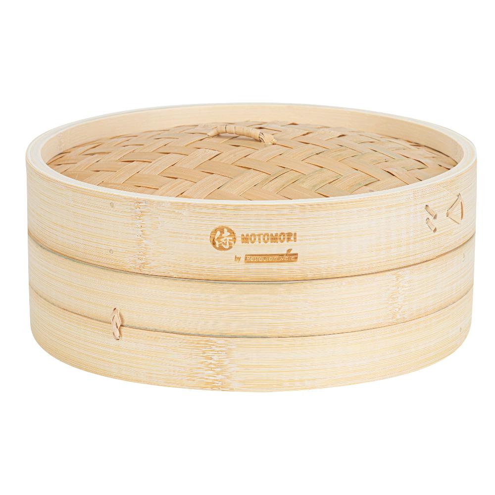 restaurantware Motomori Round Natural Bamboo Steamer - 10'' x 10'' x 4'' - 10 count box