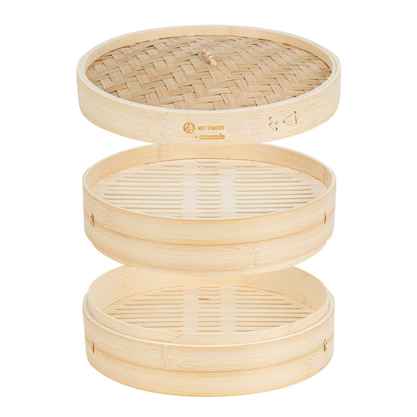 Restaurantware Motomori Round Natural Bamboo Steamer - 12'' X 12'' X 4'' - 10 Count Box