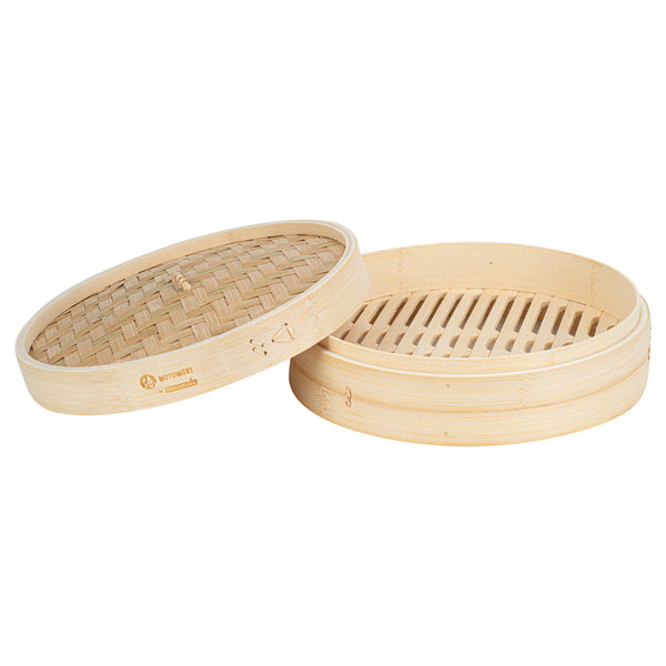 Restaurantware Motomori Round Natural Bamboo Steamer - 12'' X 12'' X 4'' - 10 Count Box