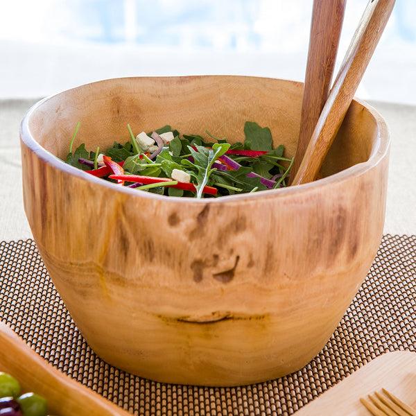 Restaurantware Nature Tek 100 Oz Round Natural Wood Serving Bowl - 9 3/4" X 9 3/4" X 5 3/4" - 1 Count Box