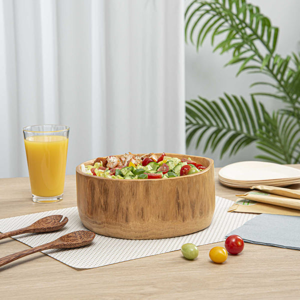 Restaurantware Nature Tek 64 Oz Round Natural Wood Serving Bowl - 9 1/4" X 8 1/4" X 3 1/2" - 1 Count Box