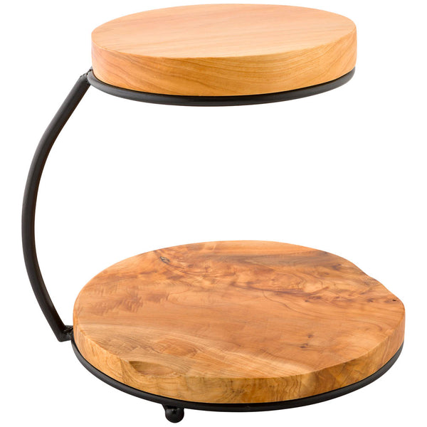 Restaurantware Nature Tek Natural Wood Display Stand - 2-Tier With Metal Frame - 10 3/4" X 9 3/4" X 9 3/4" - 1 Count Box