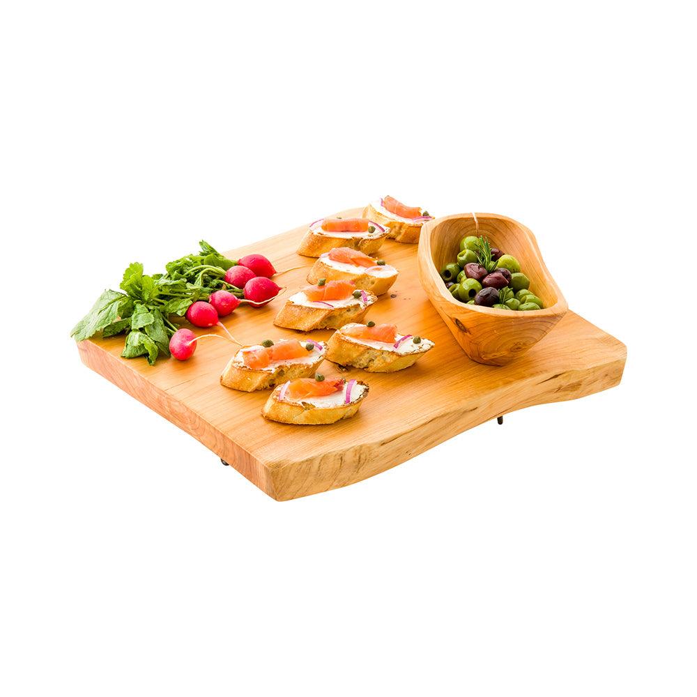 restaurantware Nature Tek Natural Wood Large Serving Stand - 3-Legged - 15" x 14" x 1 1/2" - 1 count box
