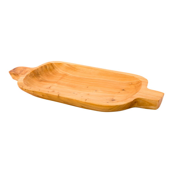 Restaurantware Nature Tek Oval Natural Wood Serving Tray - With Handles - 14 1/2" X 7 1/4" X 1" - 1 Count Box