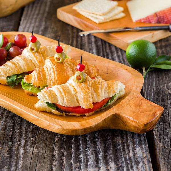 Restaurantware Nature Tek Oval Natural Wood Serving Tray - With Handles - 14 1/2" X 7 1/4" X 1" - 1 Count Box