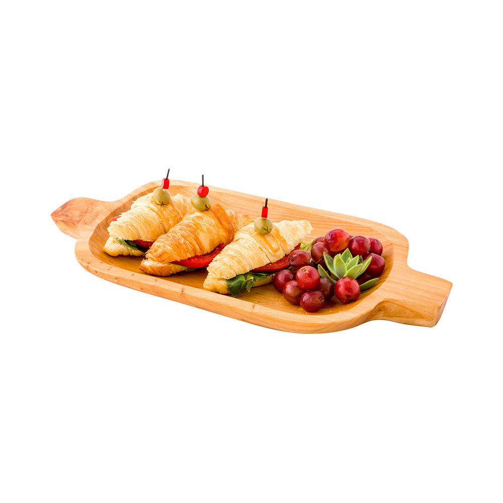 restaurantware Nature Tek Oval Natural Wood Serving Tray - with Handles - 14 1/2" x 7 1/4" x 1" - 1 count box