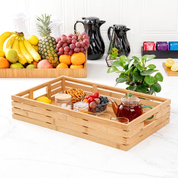Restaurantware Nature Tek Rectangle Natural Bamboo Serving Tray - With Handles - 20 3/4" X 13" X 3 3/4" - 1 Count Box