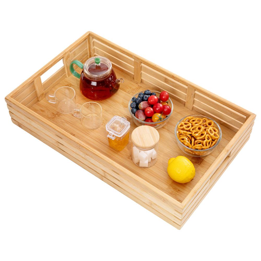 restaurantware Nature Tek Rectangle Natural Bamboo Serving Tray - with Handles - 20 3/4" x 13" x 3 3/4" - 1 count box