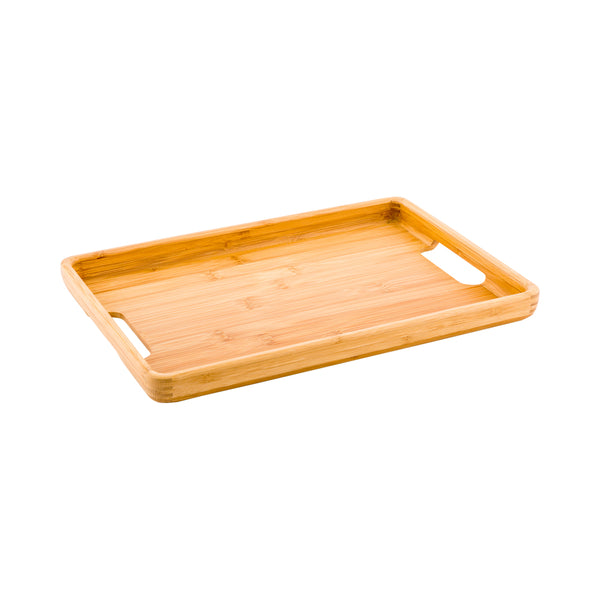 Restaurantware Nature Tek Rectangle Natural Bamboo Serving Tray - With Handles - 13 1/2" X 9 1/2" X 1" - 1 Count Box