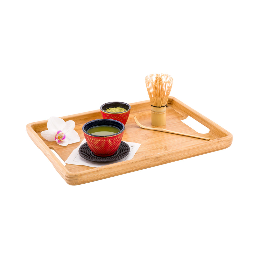 restaurantware Nature Tek Rectangle Natural Bamboo Serving Tray - with Handles - 13 1/2" x 9 1/2" x 1" - 1 count box