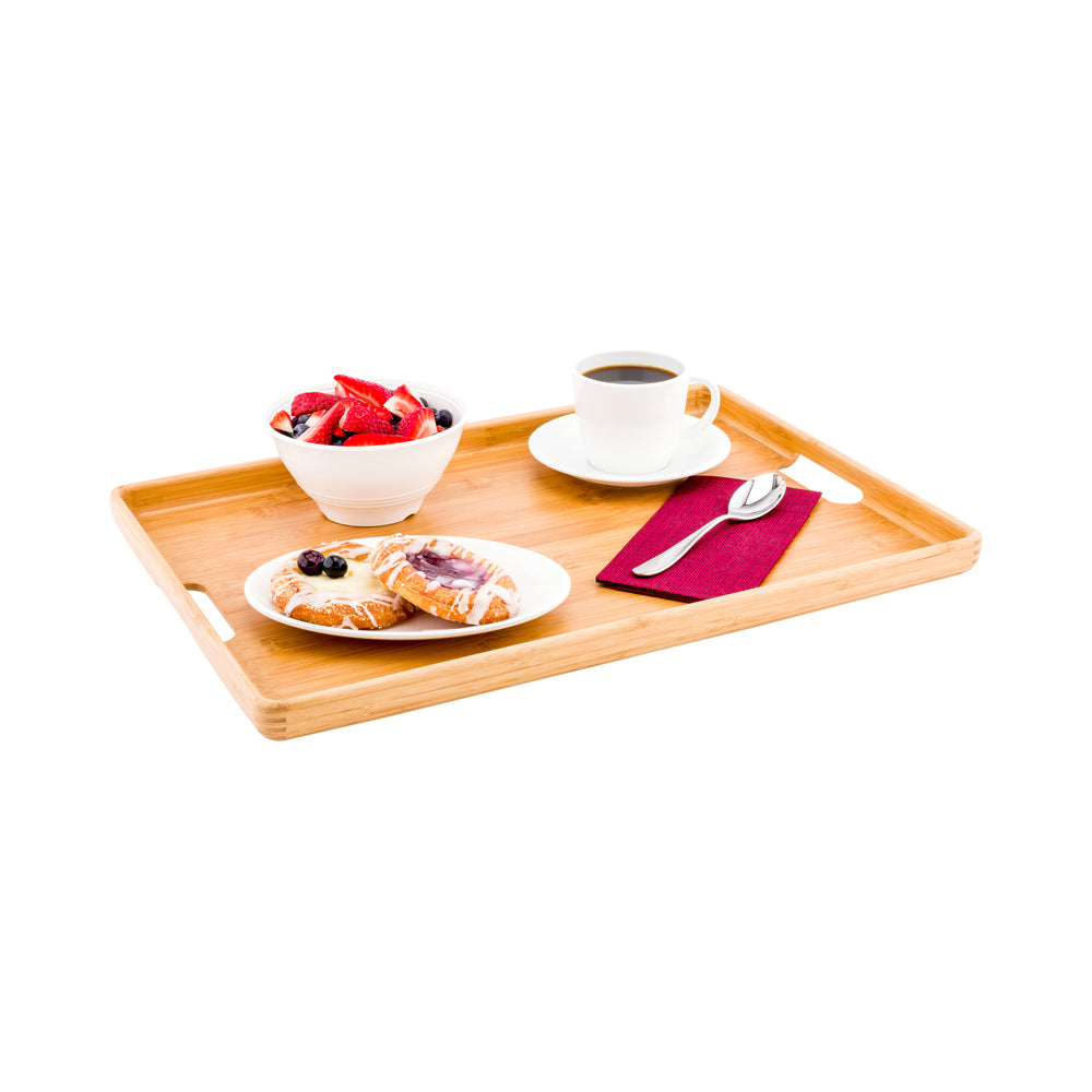 restaurantware Nature Tek Rectangle Natural Bamboo Serving Tray - with Handles - 19 3/4" x 14" x 1" - 1 count box