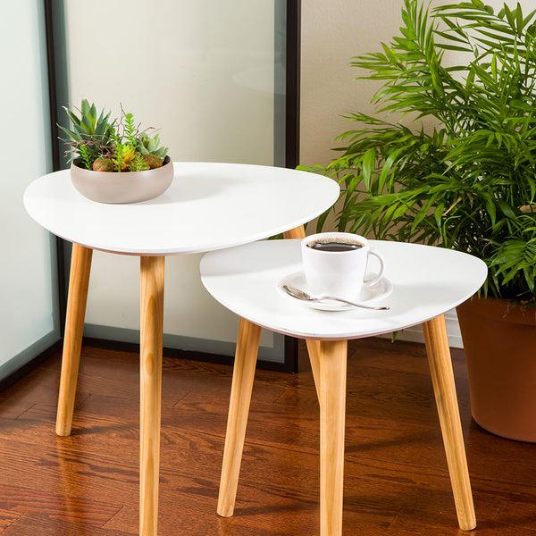 Restaurantware Nature Tek Triangle Natural Bamboo Coffee Table Set - White Top 2-Piece - 19" X 18 3/4" X 18" - 1 Count Box