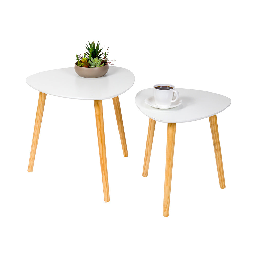 restaurantware Nature Tek Triangle Natural Bamboo Coffee Table Set - White Top 2-Piece - 19" x 18 3/4" x 18" - 1 count box
