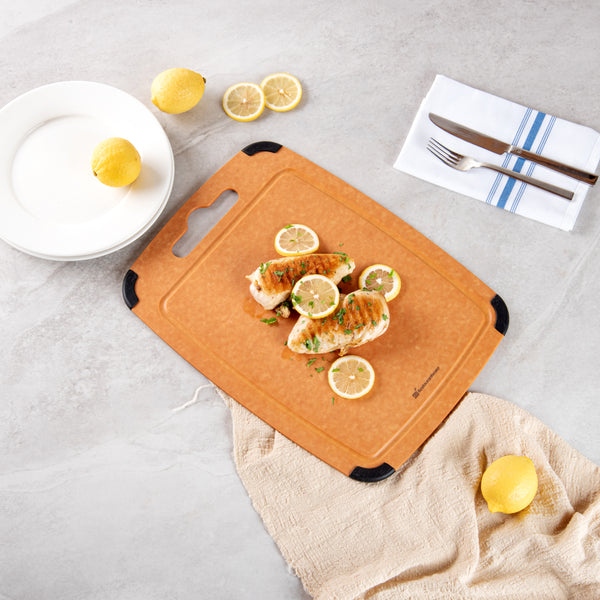 Restaurantware Nature Tek Wood Cutting Board - With Juice Groove Handle - 17 1/4" X 12 3/4" - 1 Count Box