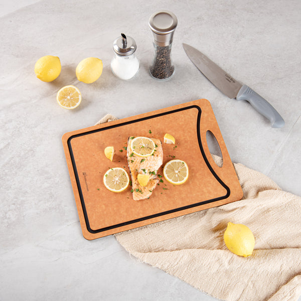 Restaurantware Nature Tek Wood Gourmet Cutting Board - With Juice Groove Handle - 14 1/2" X 10 3/4" - 1 Count Box