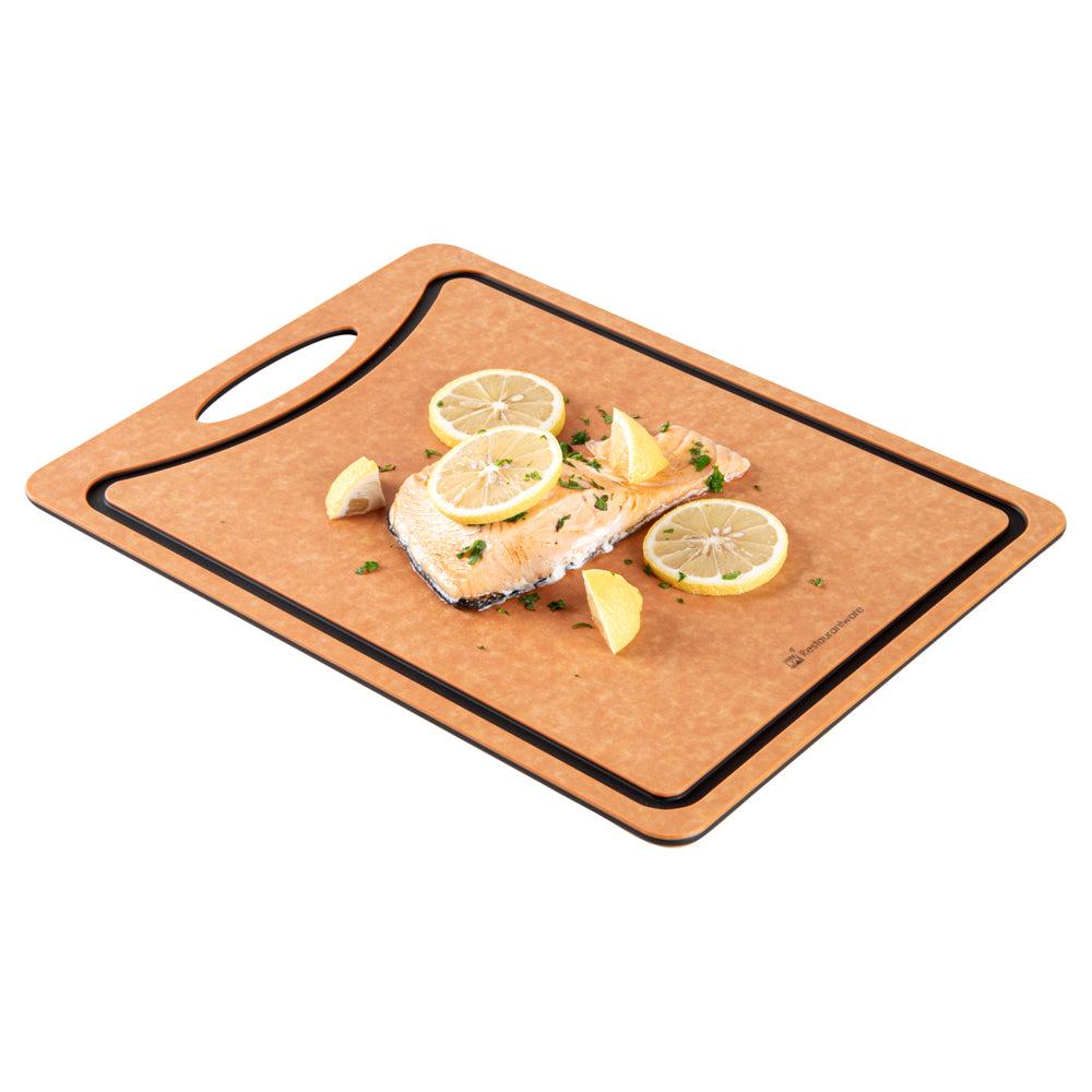 restaurantware Nature Tek Wood Gourmet Cutting Board - with Juice Groove Handle - 14 1/2" x 10 3/4" - 1 count box