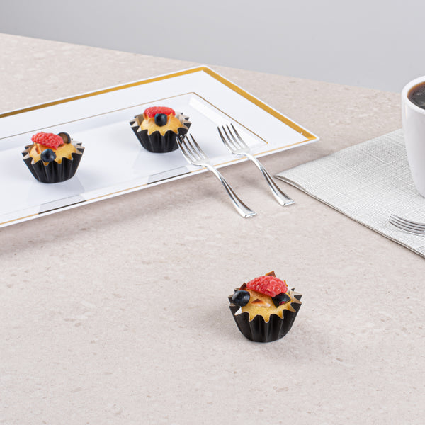 Restaurantware Panificio 0.4 Oz Black Floral Paper Mini Baking Cup - Flared - 2" X 2" X 1/2" - 200 Count Box