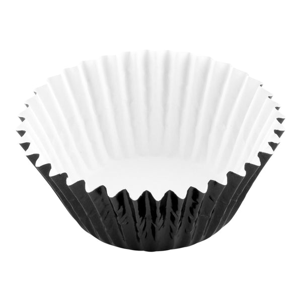 Restaurantware Panificio 0.4 Oz Round Metallic Black Paper Baking Cup - Foil-Coated - 1 1/4" X 1 1/4" X 3/4" - 200 Count Box