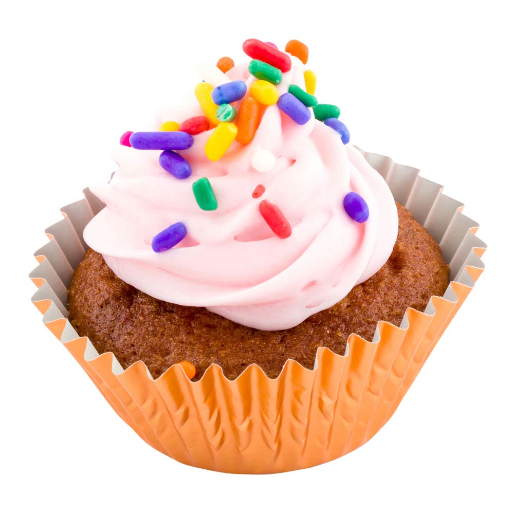 restaurantware Panificio 0.4 oz Round Metallic Rose Gold Paper Baking Cup - Foil-Coated - 1 1/4" x 1 1/4" x 3/4" - 200 count box