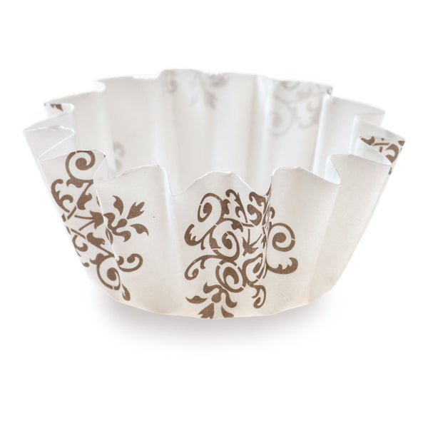 Restaurantware Panificio 0.4 Oz Round Vintage Floral Paper Mini Baking Cup - Flared - 2" X 2" X 1/2" - 200 Count Box