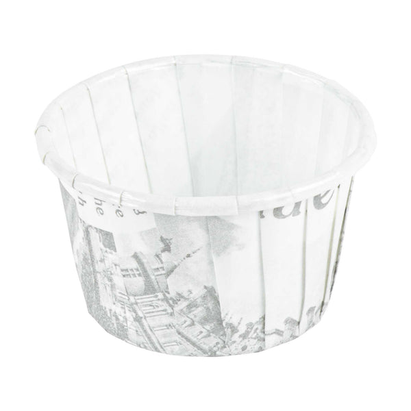 Restaurantware Panificio 1 Oz Round Newsprint Paper Small Baking Cup - Pleated - 2" X 2" X 1 1/4" - 200 Count Box