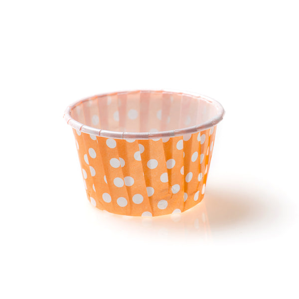 Restaurantware Panificio 1 Oz Round Polka-Dotted Hot Orange Paper Small Baking Cup - Pleated - 2" X 2" X 1 1/4" - 200 Count Box