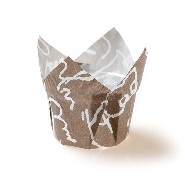Restaurantware Panificio 1 Oz Tulip Chocolate Wisp Paper Regular Baking Cup - 3" X 3" X 3 1/2" - 200 Count Box