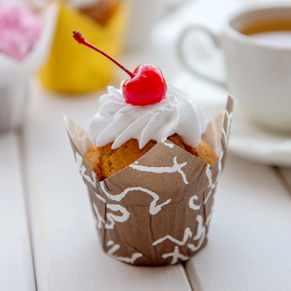 Restaurantware Panificio 1 Oz Tulip Chocolate Wisp Paper Regular Baking Cup - 3" X 3" X 3 1/2" - 200 Count Box