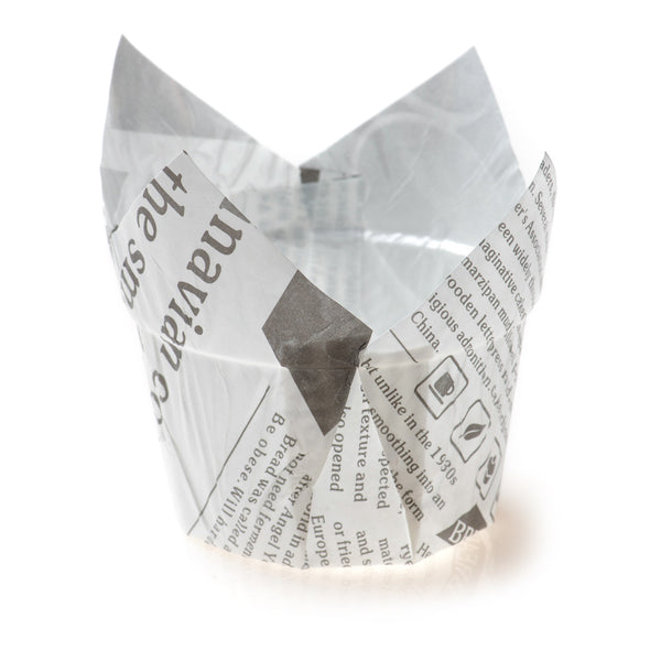 Restaurantware Panificio 1 Oz Tulip Newsprint Paper Regular Baking Cup - 3" X 3" X 3 1/2" - 200 Count Box