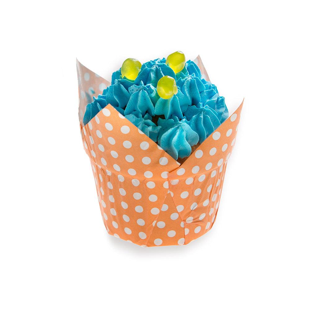 restaurantware Panificio 1 oz Tulip Polka-Dotted Hot Orange Paper Regular Baking Cup - 3" x 3" x 3" - 200 count box