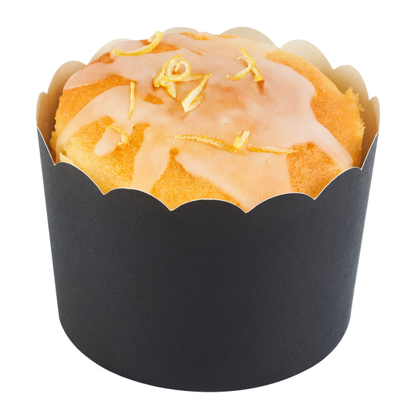Restaurantware Panificio 10 Oz Black Paper Jumbo Baking Cup - Scalloped - 3 1/2" X 3 1/2" X 2 1/2" - 200 Count Box