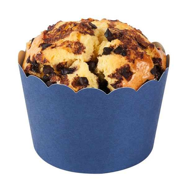 Restaurantware Panificio 10 Oz Round Midnight Blue Paper Jumbo Baking Cup - Scalloped - 3 1/2" X 3 1/2" X 2 1/2" - 200 Count Box